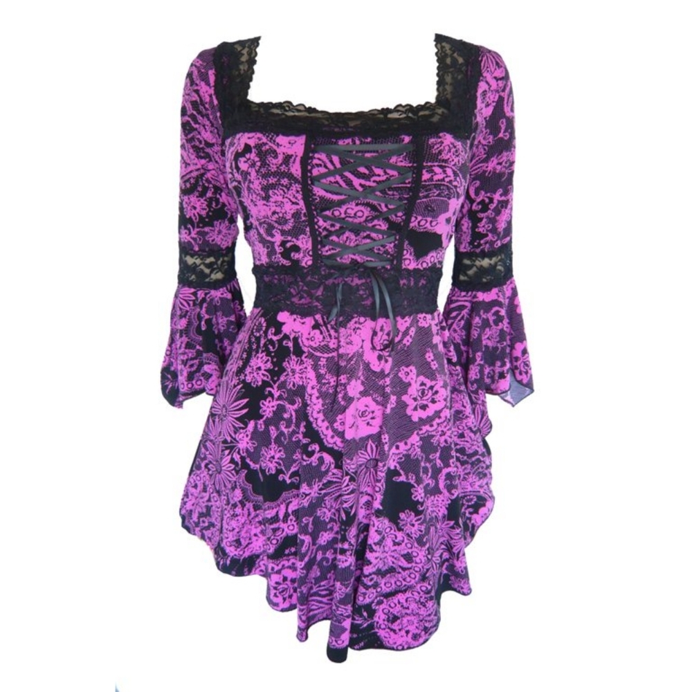 Dare to Wear 5X Pink Lace Print Renaissance  Top
